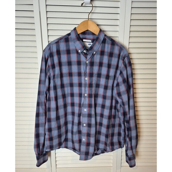 Old Navy Shirt Mens XL Blue Plaid Button Down Up Long Sleeve 100% Cotton Classic - Picture 1 of 11